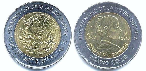 5 pesos (Bicentenário da Independência-Josefa Ortíz de Domínguez)