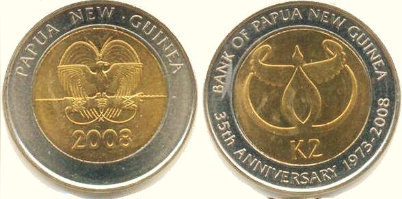 2 kina (35º aniversário do Banco da Papua)