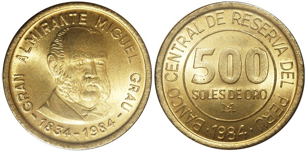 500 soles (150º aniversário do nascimento do Almirante Miguel Grau)