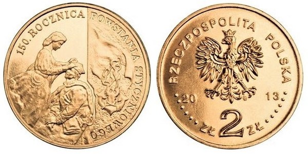 2 zlote (150º aniversário da Revolta de janeiro de 1863)