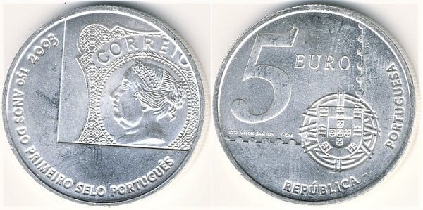 5 euro (150º Aniversário do Primeiro Selo Português)