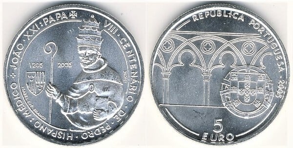 5 euro (VIII Centenário de Pedro Hispano - Papa João XXI)