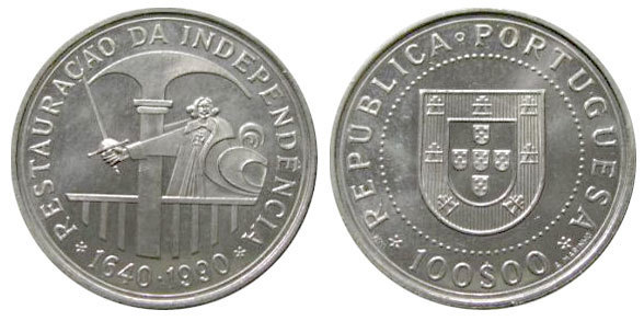 100 escudos (350º aniversário da Restauração da Independência)