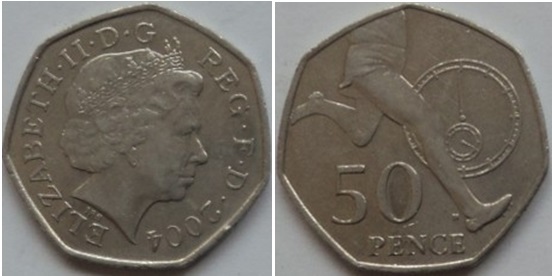 50 pence (50º Aniversário da 1ª milha sub 4 minutos - Roger Bannister)