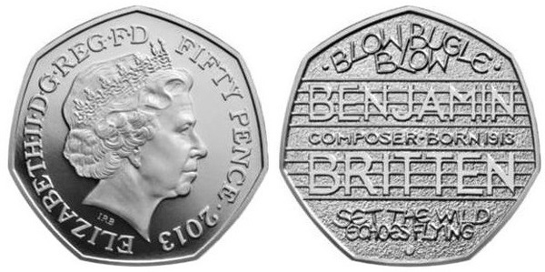 50 pence (100º aniversário do nascimento de Sir Benjamin Britten)