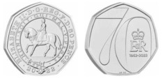 50 pence (70 aniversario de la llegada al trono de la Reina Isabel II)