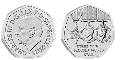 50 pence (80.º aniversário do fim da Segunda Guerra Mundial)