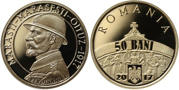 50 bani (100º aniversário da vitória de Mărăşti - Rei Fernando I)