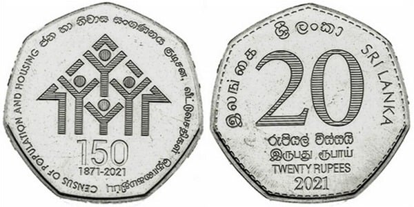 20 rupees (150º Aniversário do Recenseamento da População e da Habitação)