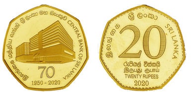 20 rupias (70.º aniversário do Banco Central do Sri Lanka)