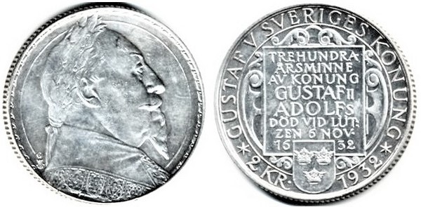 2 kronor (300º aniversário da morte de Gustavo II Adolfo II)