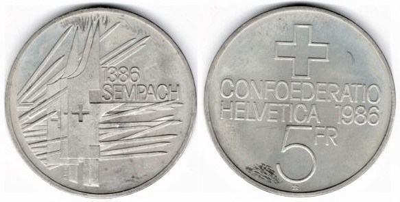 5 francs (600º aniversário da batalha de Sempach)