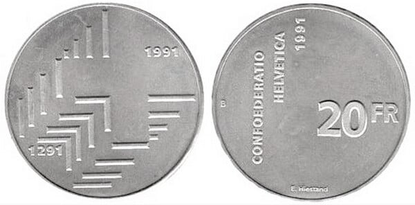 20 francs (700º aniversário da Confederação Suíça)