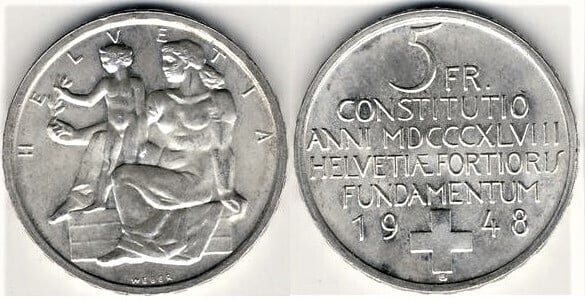 5 francs (Centenário da Constituição Suíça)