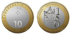 10 francos (150 anos do Tribunal Federal).