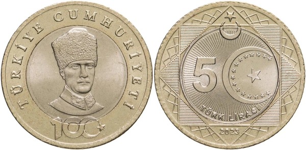 5 lira (100º aniversário da República da Turquia)