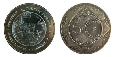 5 liras (50.º aniversário da guerra de Chipre)