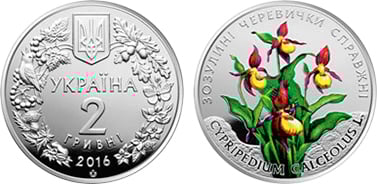 2 hryvni (Orquídea de chinelo de senhora - Cypripedium calceolus)