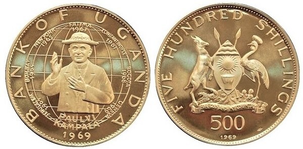 500 xelins (Visita do Papa Paulo VI)