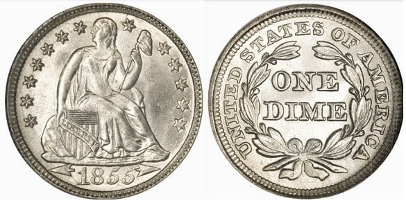 1 dime (Moeda de dez centavos da liberdade com sede)