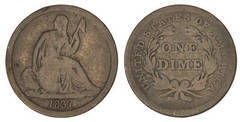 1 dime (Seated Liberty Sin estrellas)