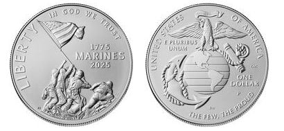 1 dólar (250º aniversário do Corpo de Fuzileiros Navais dos EUA)
