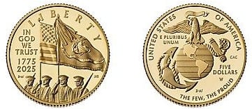 5 dólares (250º aniversário do Corpo de Fuzileiros Navais dos EUA)