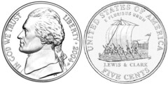 5 cents (Jefferson Nickel) (Bicentenario de la Expedición de Lewis y Clark-Barco)