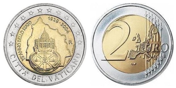 2 euro (75º aniversário da fundação do Estado da Cidade do Vaticano)