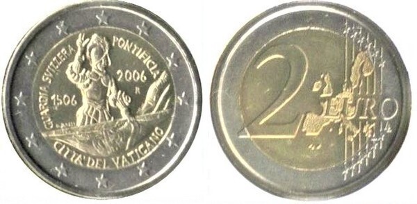 2 euro (500º aniversário da Guarda Suíça Pontifícia)