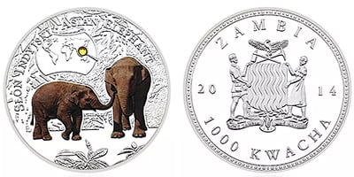 1000 kwacha (Animais em vias de extinção: elefante asiático)