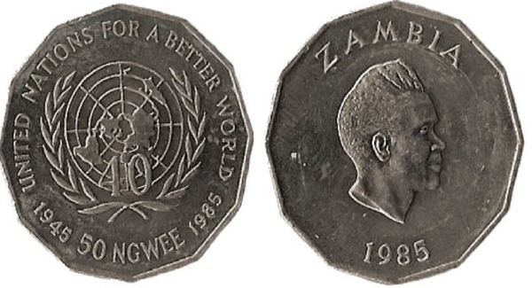 50 ngwee (40º aniversário da ONU)